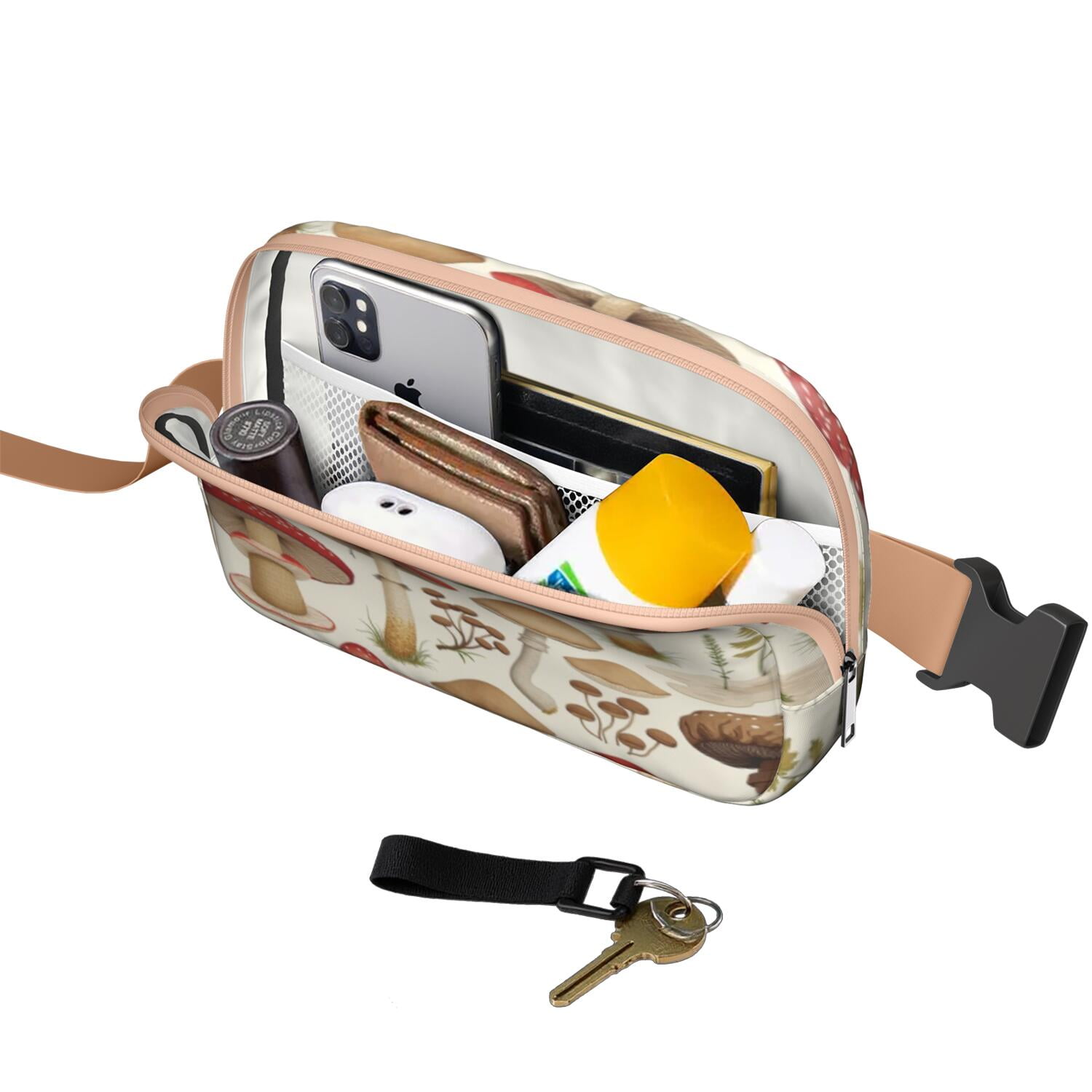 Cross Body Bag for Sports Enthusiasts Commuters Fashionable Waterproof Fanny Pack with Adjustable Strap for Outdoors Workout Traveling Mushroom Sporty Waist Pack