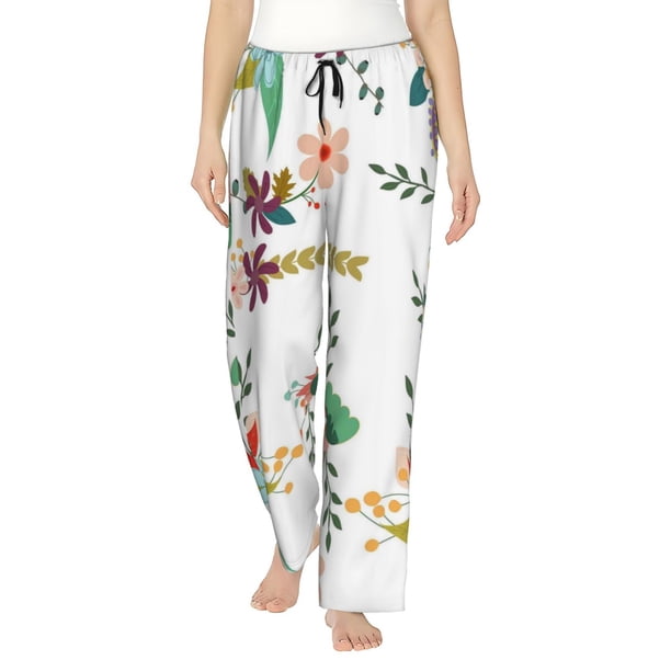Balery Pretty Floral With Leaves Pantalones de pijama para mujer, pijamas ultraligeros, pantalones de estar por casa-Small