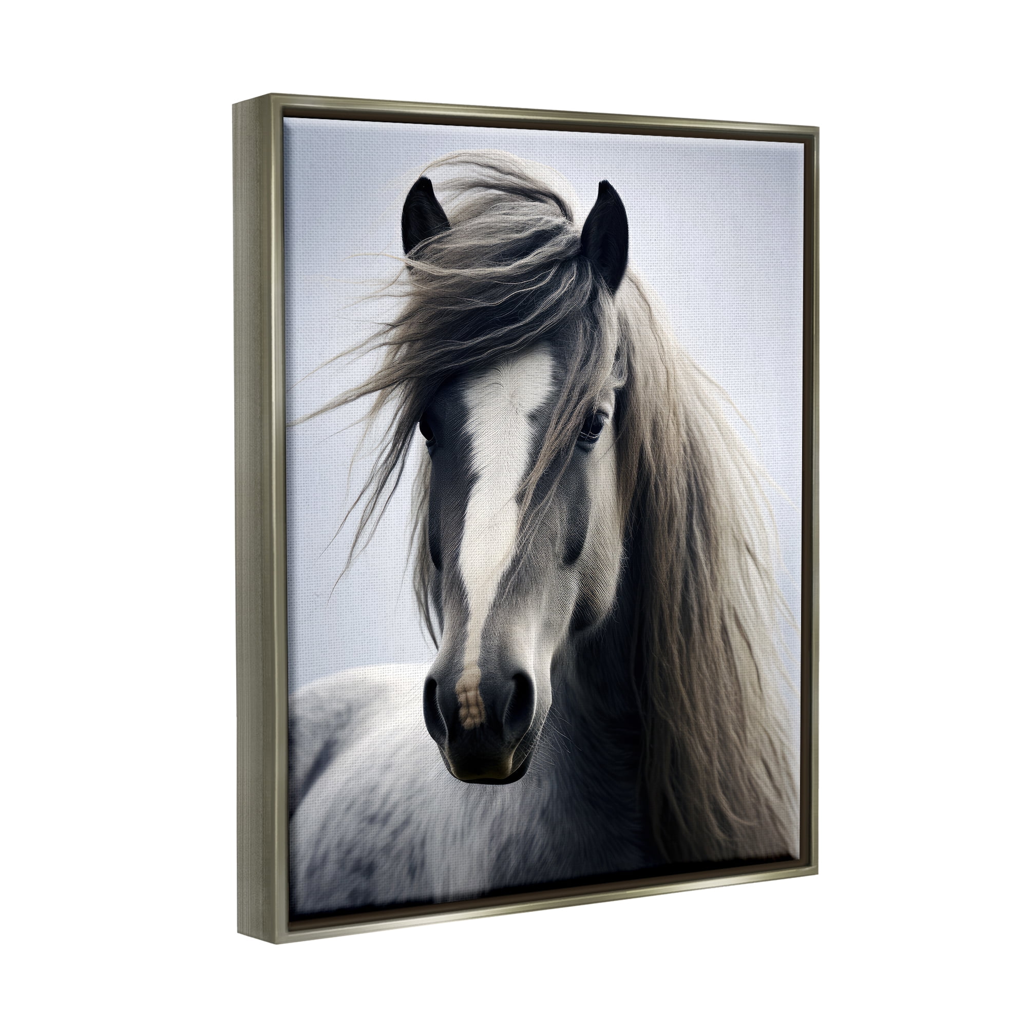 Stupell Industries Windblown Horse Mane Animals & Insects Photography Gray Floater Framed Canvas Art Print Wall Art, 25 x 31