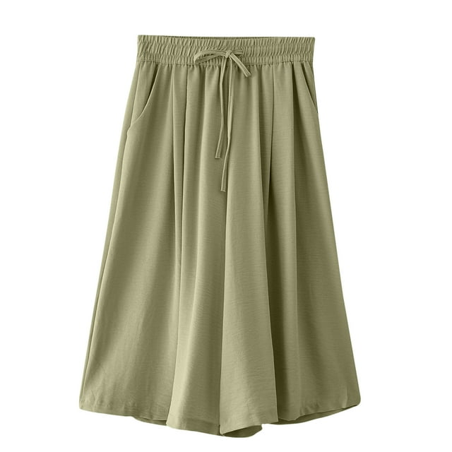 Timegard Wide Leg Pants for Women Capris Elastic High Waisted Drawstring Casual Loose Cropped Pants
