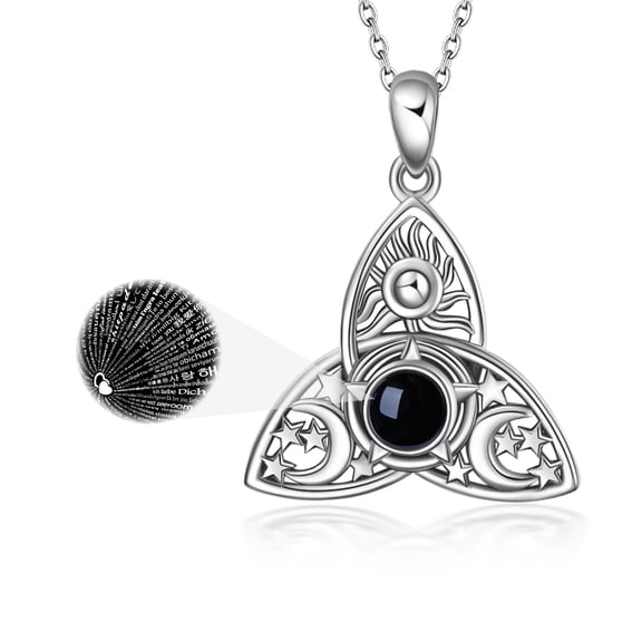 Triple Moon Goddess Triquetra Necklace Sterling Silver I Love You 100 Languages Pentagram Pentacle Pendant necklace Pagan Wiccan Jewelry for Women Men