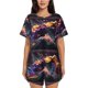 thumbnail image 1 of Balery Explosive Fluid Splash Art Conjunto de Pijama para Mujer con Estampado, Dos Piezas de Manga Corta y Shorts, Ropa de Dormir Suave con Cuello Redondo y Bolsillos-Large, 1 of 6