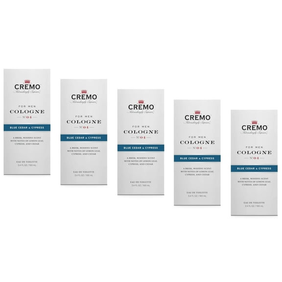 Cremo Cologne For Men, Blue Cedar & Cypress 3.4 Fl. Oz. - Pack of 5