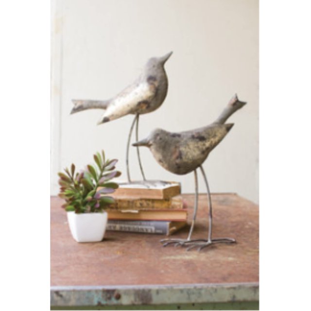 Escultura KALALOU CHE1079 rústica de metal con pájaros grises, 30 cm