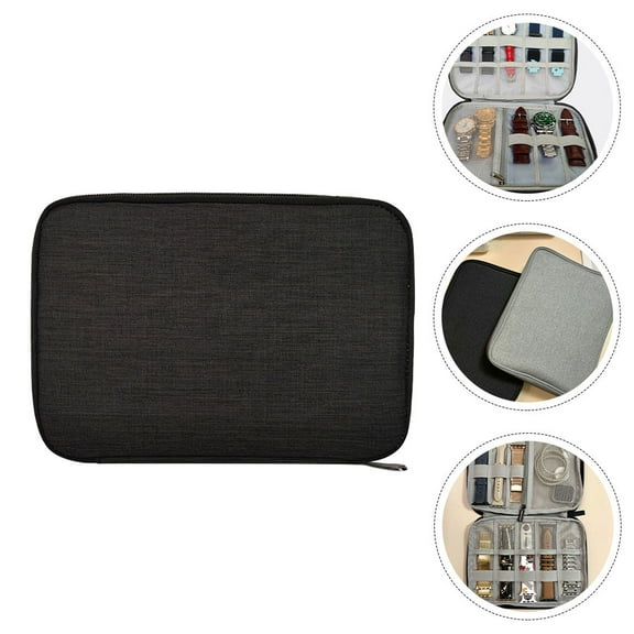 WHAMVOX Black Polyester Watch Case for Storage Elegant Portable Watch Box with 8 Grids Ideal for Home and Travel