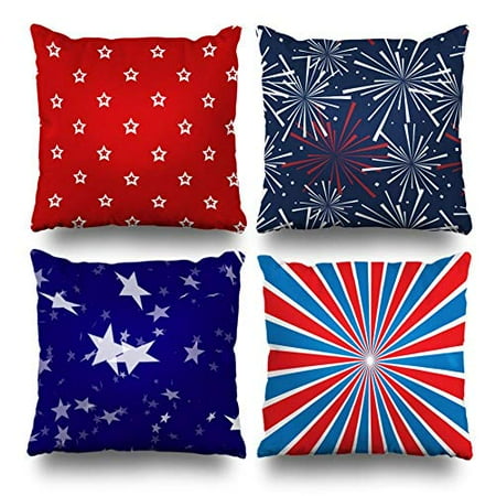 Rylablue Set Of 4 Pillow Cases Red Blue Stripes Garden Car Nice