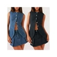 thumbnail image 3 of Michellecmm Women's 2 Piece Denim Skirts Outfits Solid Color Buttons Sleeveless Denim Tank Tops Jean Skirts Clothes Set, 3 of 8