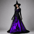 thumbnail image 2 of Sorvello Women's Halloween Gothic Dress Treehouse Thorn Pattern Lace Chiffon Long Sleeve Round Neck Maxi Dress Party Witch Cosplay Costume Evening Gown for Women Purple XL, 2 of 8