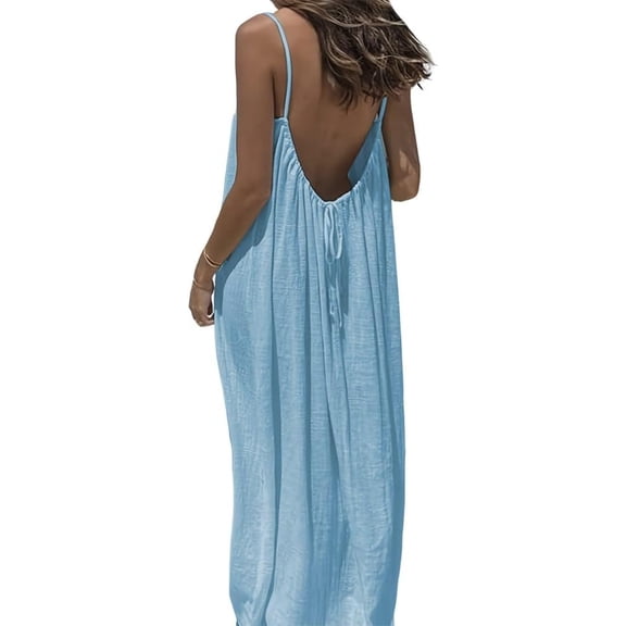 Backless Cami Dress,Solid Color Sleeveless for Women Flowy Maxi Dresses Summer Beach Vacation Casual Long Sundress