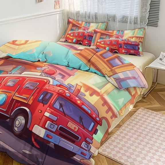 Fire Engine Car Truck Bedding Set with Zipper Closure for Girls & Boys