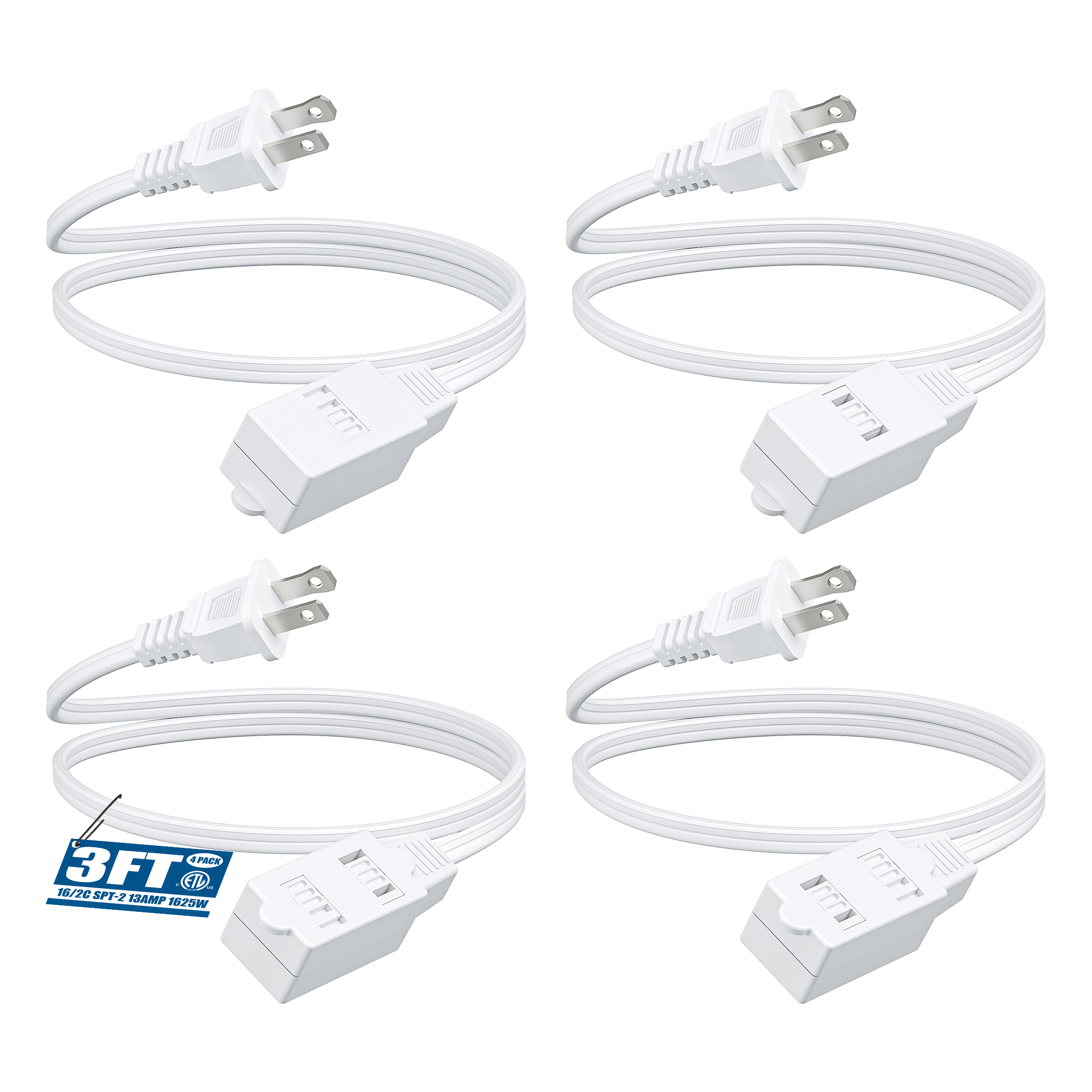 Dewenwils 3ft Indoor Extension Cords, 4 Pack, 3 Outlets photo 1