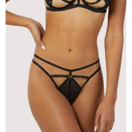 Women s Wolf & Whistle T910 Penny Strappy Mesh Thong Panty (Black L)