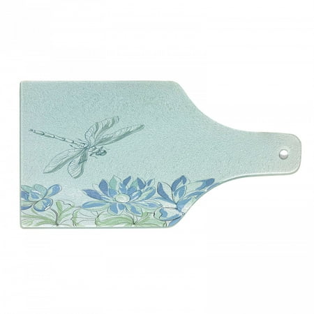 

Dragonfly Cutting Board Waterlilies Flowers and Dragonflies Simplistic Design Eco Nature Theme Art Decorative Tempered Glass Cutting and Serving Board Wine Bottle Shape Blue Green by Ambesonne