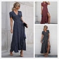 thumbnail image 3 of Women's Summer Wrap Maxi Dress Casual Boho Floral V Neck Short Sleeve Ruffle Hem, 3 of 5