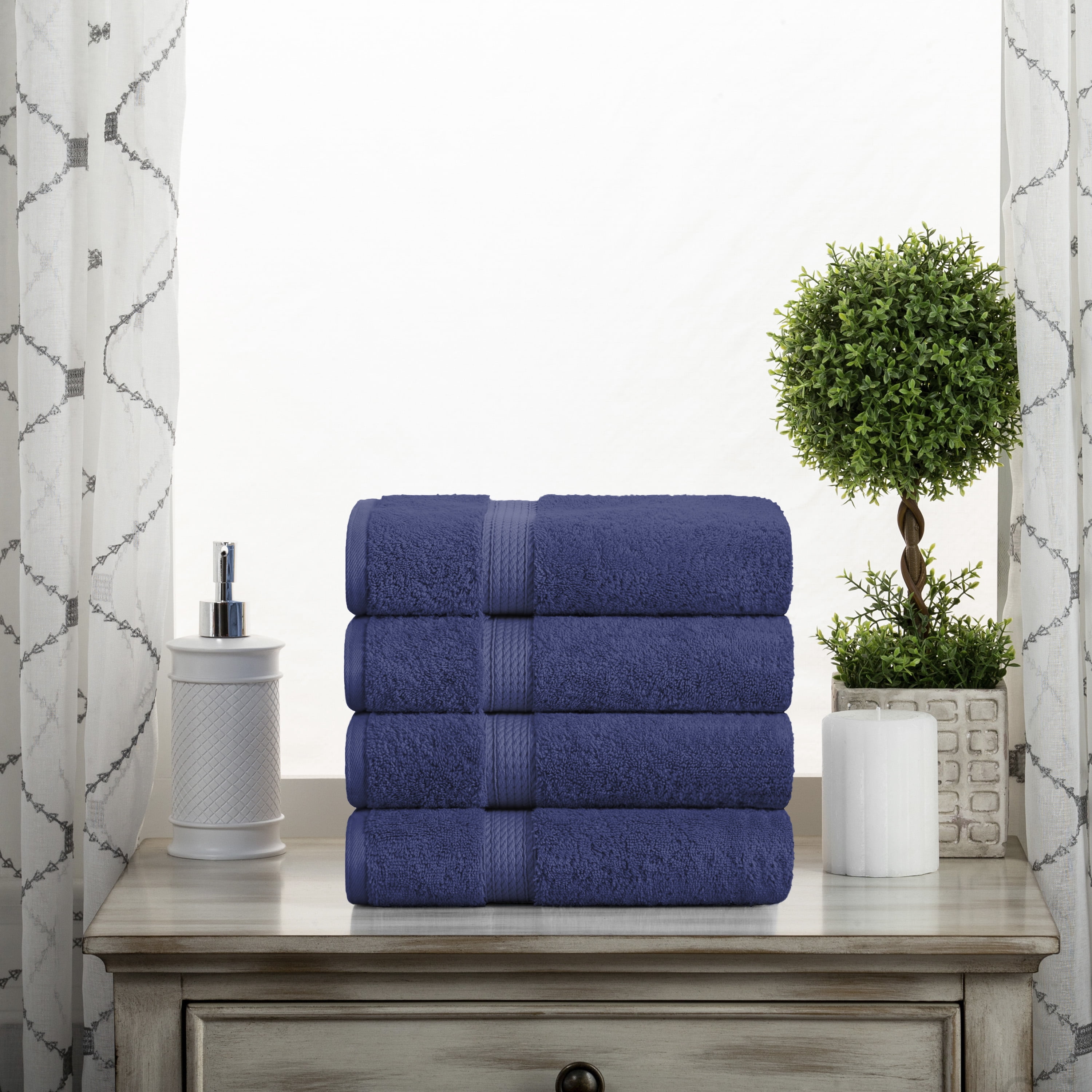Superior Egyptian Cotton Heavyweight Hand Towel Set of 4, Navy Blue