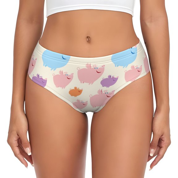 Womens Underwear - Artistic Cute Cartoon Pig No Show Seamless Underwear for Women, Stretch Women's Panties, Hipster Soft Comfort Ladies Panties Bikini Underwear Briefs