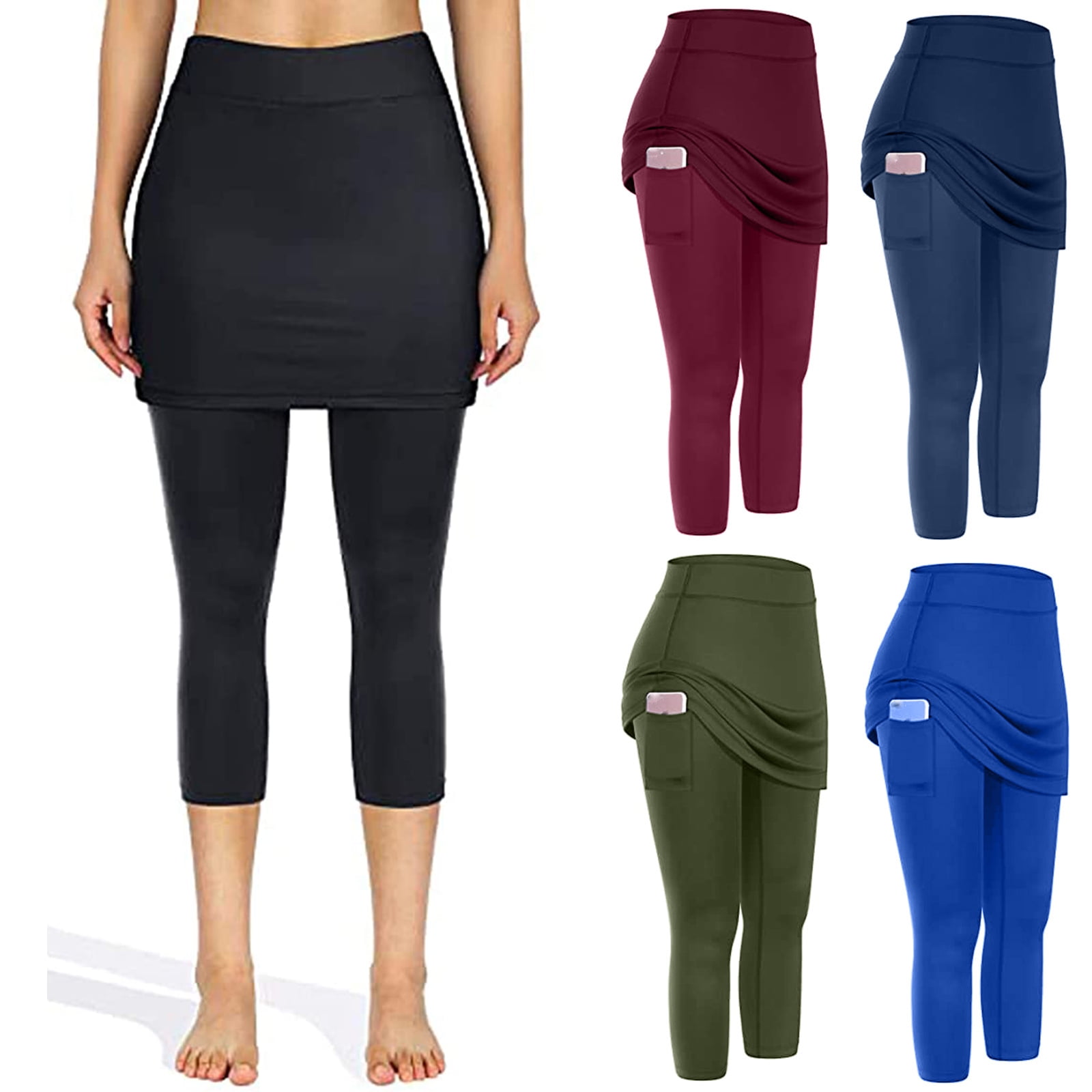 Leggings a Jupe de Tennis pour Femmes Elastique Sport Golf Yoga Jupes Legging Velo Cyclisme Pantalon avec