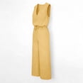 thumbnail image 4 of Elegant Linen Jumpsuit Womens Sleeveless V Neck Wide Leg Drawstring Waist Long Romper Pants with Pockets Yellow S, 4 of 9