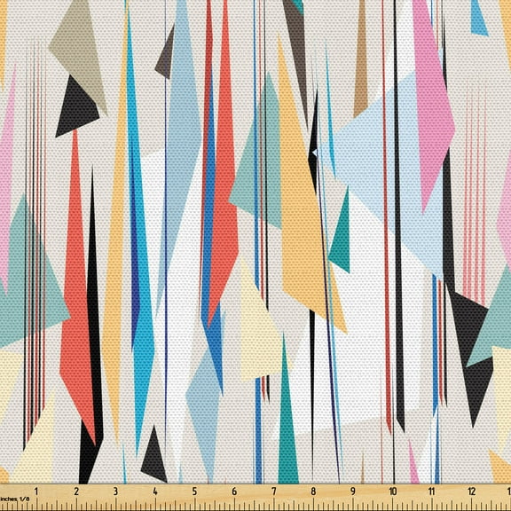 Ambesonne Geometric Fabric by the Yard Upholstery, Whimsical Triangular Art, 5 Yards, Mustard and Pale Sky Blue