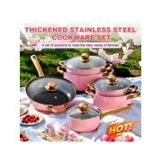 12-Piece Stainless Steel Cookware Set with Non-Stick Pots & Heatproof Glass Lids – Compatible with All Stovetops