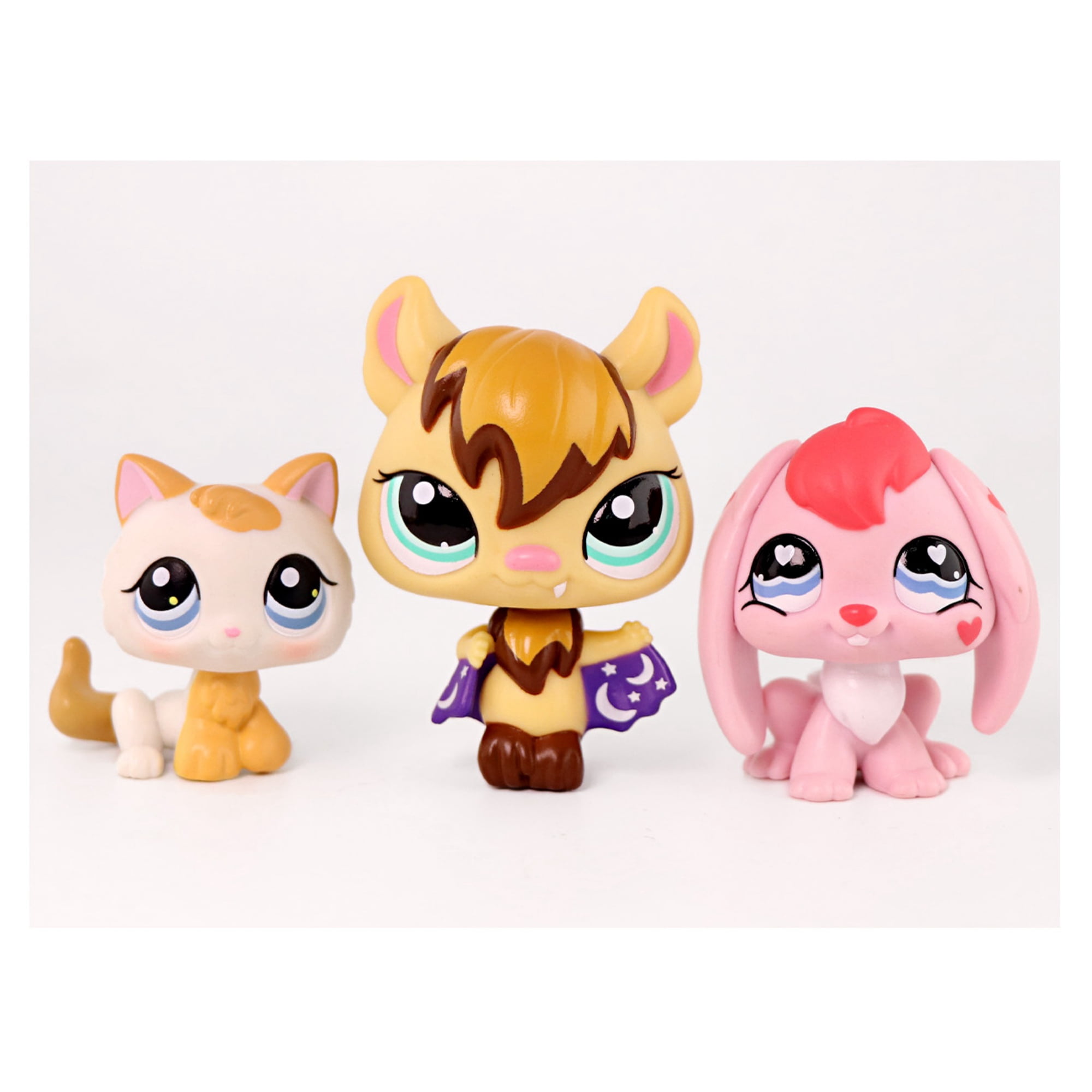 3lot Mini Pet Toys Bat #1680 Kitten Cat #134 Bunny Rabbit #557,Cartoon Animal Figurines Easter Gift for Kids