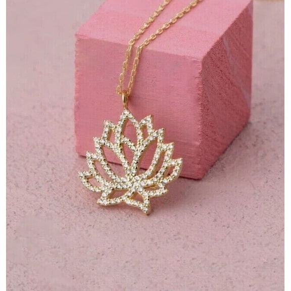 Diamond 1Ct Lab Created Round Cut Women's Lotus Pendant 14K Yellow Gold Plated