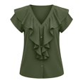 thumbnail image 4 of Rhuody Cute Tops For Women Short Sleeve Blousant With Ruffle Collar Classic Women Clothing Army Green, 4 of 4