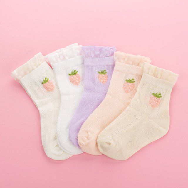 Calcetines para niñas, 5 par/lote, calcetines de algodón para primavera y verano para niños, patrón de flores bonitas para niños y bebés Tan Jianjun unisex