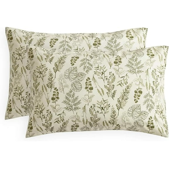 1997 - Floral Pillow Cases, Botanical Vintage Flower Shabby Chic Coquette Cottagecore Aesthetic, Set of 2 Soft Pillowcases Pillow Shams Covers, Olive Green, Standard Size 20x26 Inches