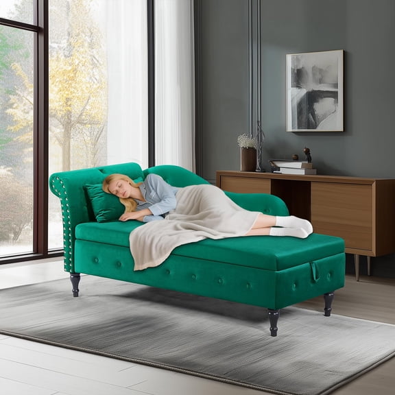 Anwick Chaise Longue - Indoor Upholstered Recliner, Modern Style, Suitable for Living Room, Bedroom, Sofa Bed (Grey   Storage)