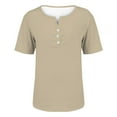 thumbnail image 3 of Women's Solid Color Casual Short Sleeve T-Shirt with Button Detail - Soft Loose Fit Everyday Top for Work, Travel & Summer Outfits, 3 of 7