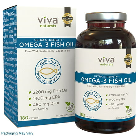 Viva Naturals Ultra Strength Omega-3 Fish Oil Softgels, 2200 Mg, 180 (Best Omega 3 On The Market)