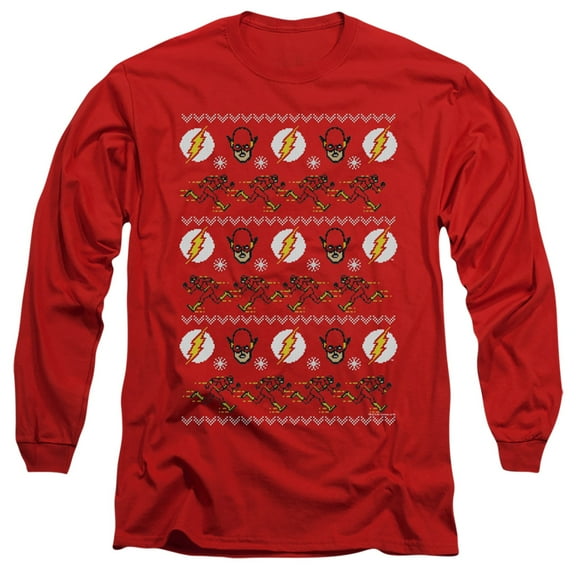 DC Flash The Flash Ugly ChristmaS/Sweater Long Sleeve Adult 18/1 T-Shirt Red