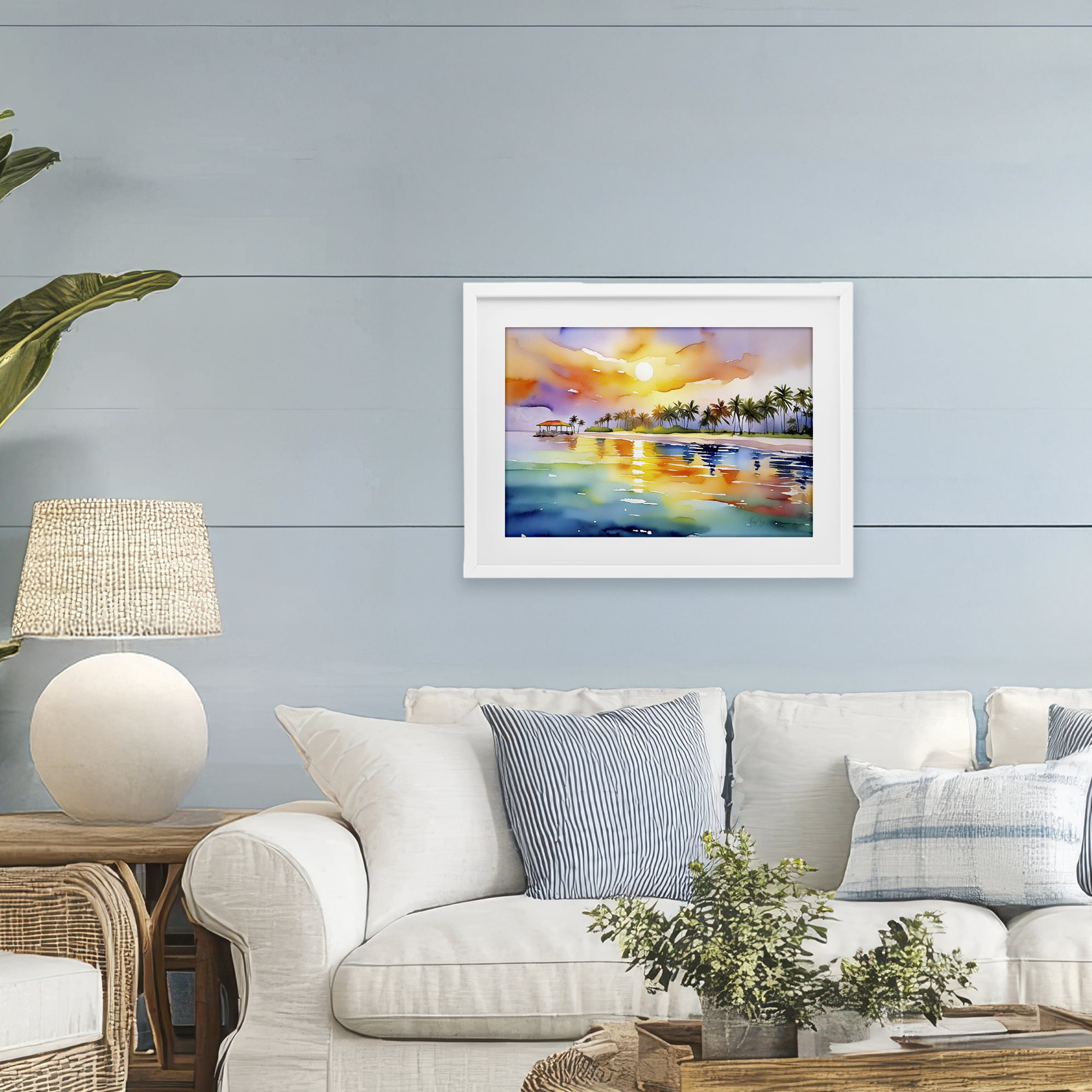 Stupell Industries Caribbean Calm Sunset White Framed Print Under Glass, design by Shelly Craig