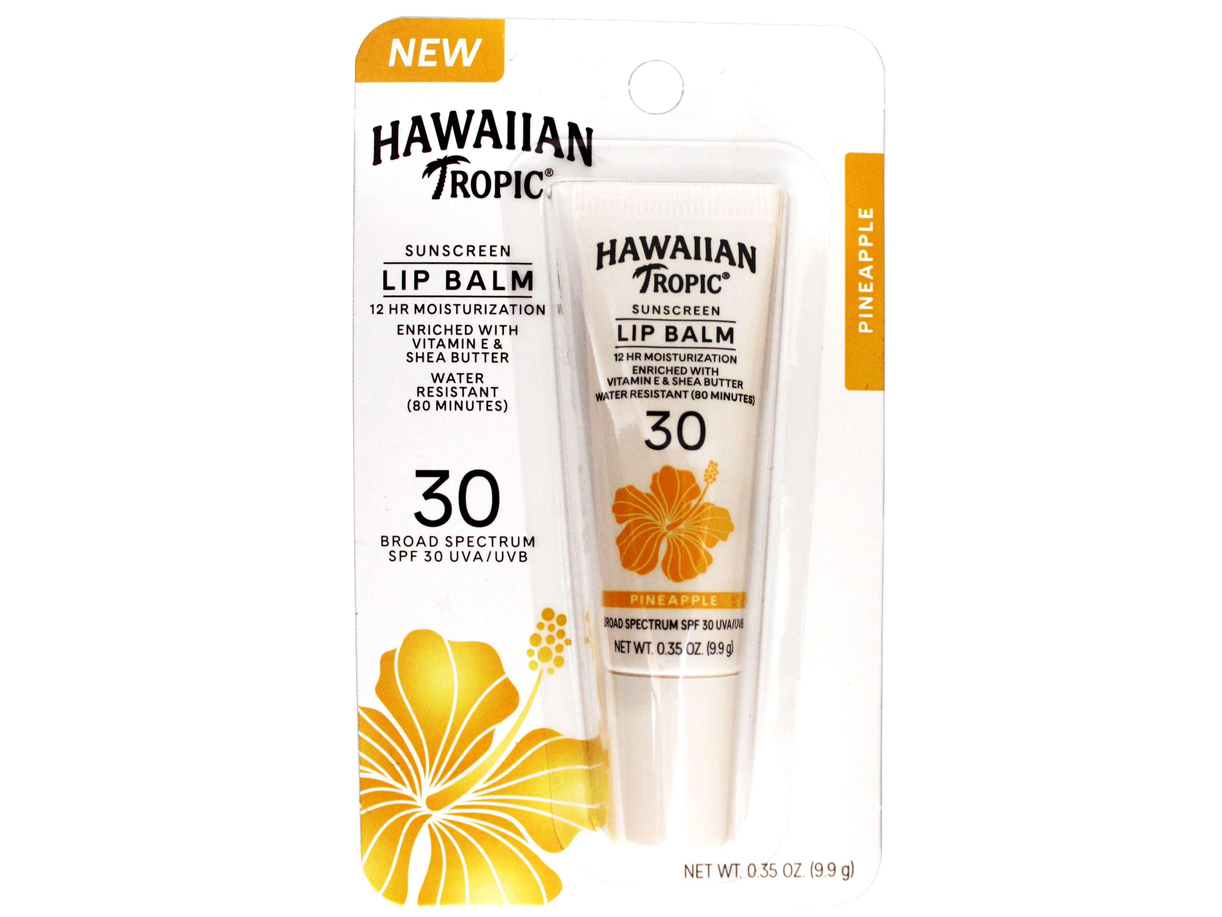 6 Pack - Hawaiian Tropic Sunscreen Lip balm SPF 30, Pineapple, 12Hr Moisturization with Vitamin E & Shea Butter, Water Resistant (80 minutes), 0.35 OZ