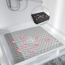 Semfri Square Shower Mat 21 x 21 inch PVC Non-Slip Suction Cups Drain Hole Gray
