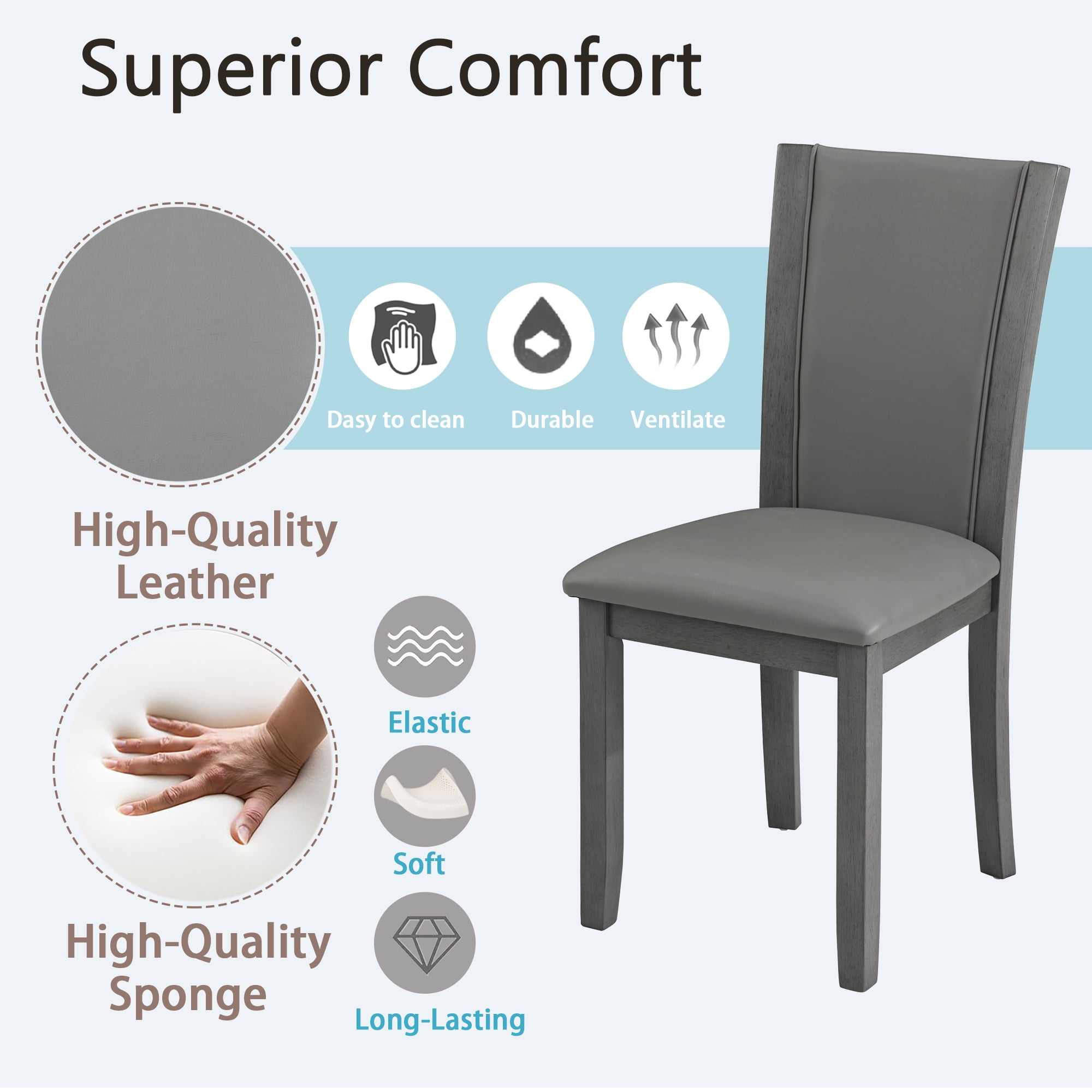 Jopath Set of 4 Wooden Dining Chairs, Kitchen Chair with Padded Seat, Upholstered Side Chair for Dining Room Living Room Kitchen Grey