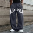 thumbnail image 3 of Men's Gothic Letter Graphic Wide Leg Sweatpants Elastic Waist Drawstring Loose Fit Hip Hop Street Casual Baggy Trousers for Everyday Outfit Dark Gray L, 3 of 5