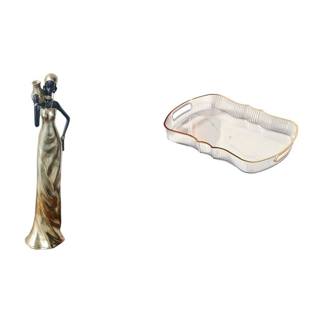 Elegante bandeja con escultura de dama africana para decoración del hogar y servicio de comidas, multifuncional, para guardar frutas y decorar.