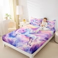 thumbnail image 4 of Homewish Cute Cartoon Unicorn Twin Sheet Sets,Dreamy Princess Castle Twin Fitted Sheet,Pink Purple Flat Sheet For Girls Kids,Ultra Soft Home Decor,3-Piece, 4 of 7