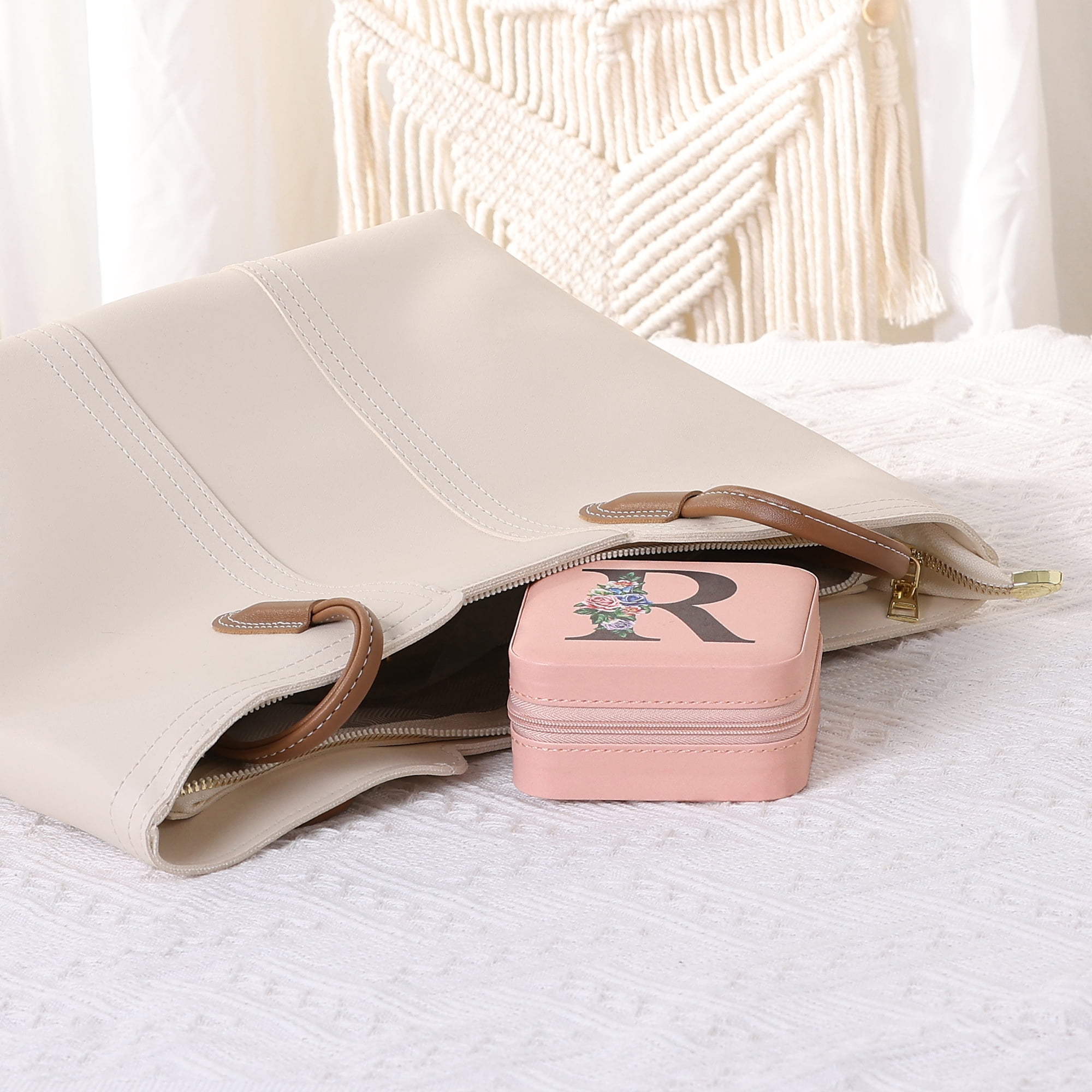 Unique Bargains Jewelry Box Small PU Leather Jewelry Organizer Case Storage Display Holder Pattern R