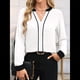 thumbnail image 4 of Blusas Elegantes de Larga para Mujer, con Cuello en V y Bloques de Color, para Negocios y Trabajo, Ropa de Moda para Otoño. XL, 4 of 10