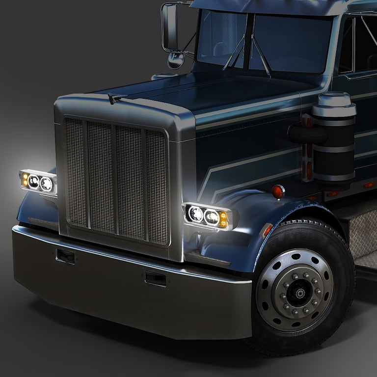 DNA MOTORING LED Halo Headlights For Freightliner Classic & More - Black, Dual Reflector, DRL & Turn Signal