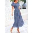 thumbnail image 4 of PRETTYGARDEN Women's Smocked Tulle Midi Dress Summer Square Neck Puffy Short Sleeve Ruffle Wedding Guest Party Dresses, 4 of 10