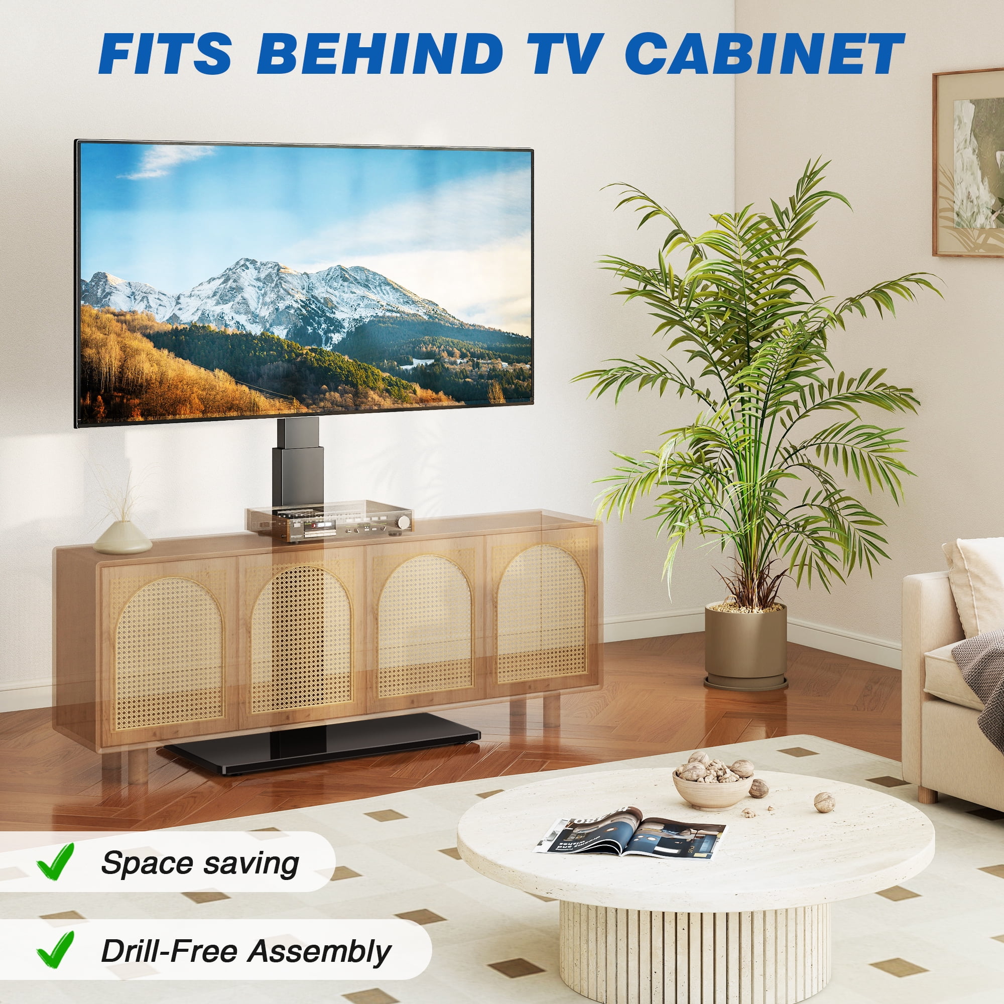 RTVR Swivel Floor TV Mount Stand for 32 to 75 inch Flat Screens up to 110 lbs,  Modern Adjustable TV Stand Pole, Max VESA 400x400mm