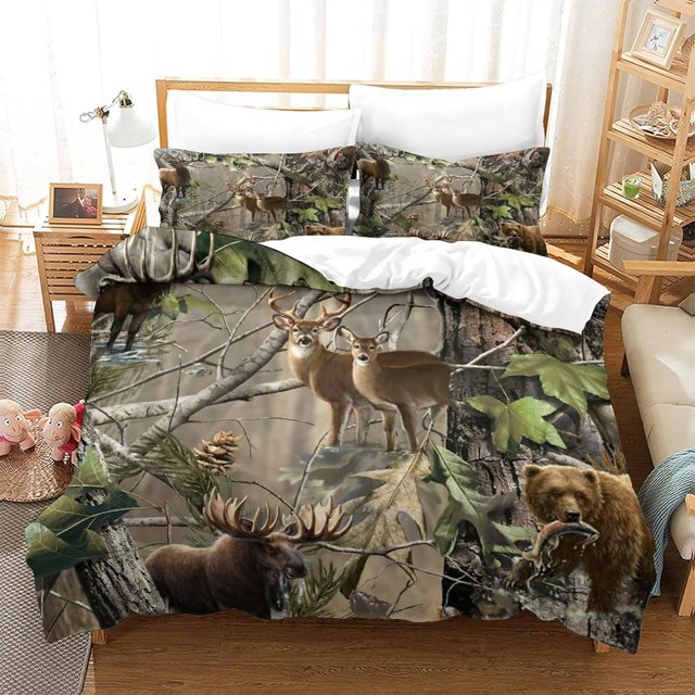LAICAIW Ensembles de Courtepointes Courtepointes Rustiques Couvre-Lit Courtepointes Orignal Literie Pavillon Literie Rustique Maison Courtepointes Légères Réversible Literie Rustique Animaux de la Forêt Orignal Literie Pavillon Brun Simple(135x200cm)