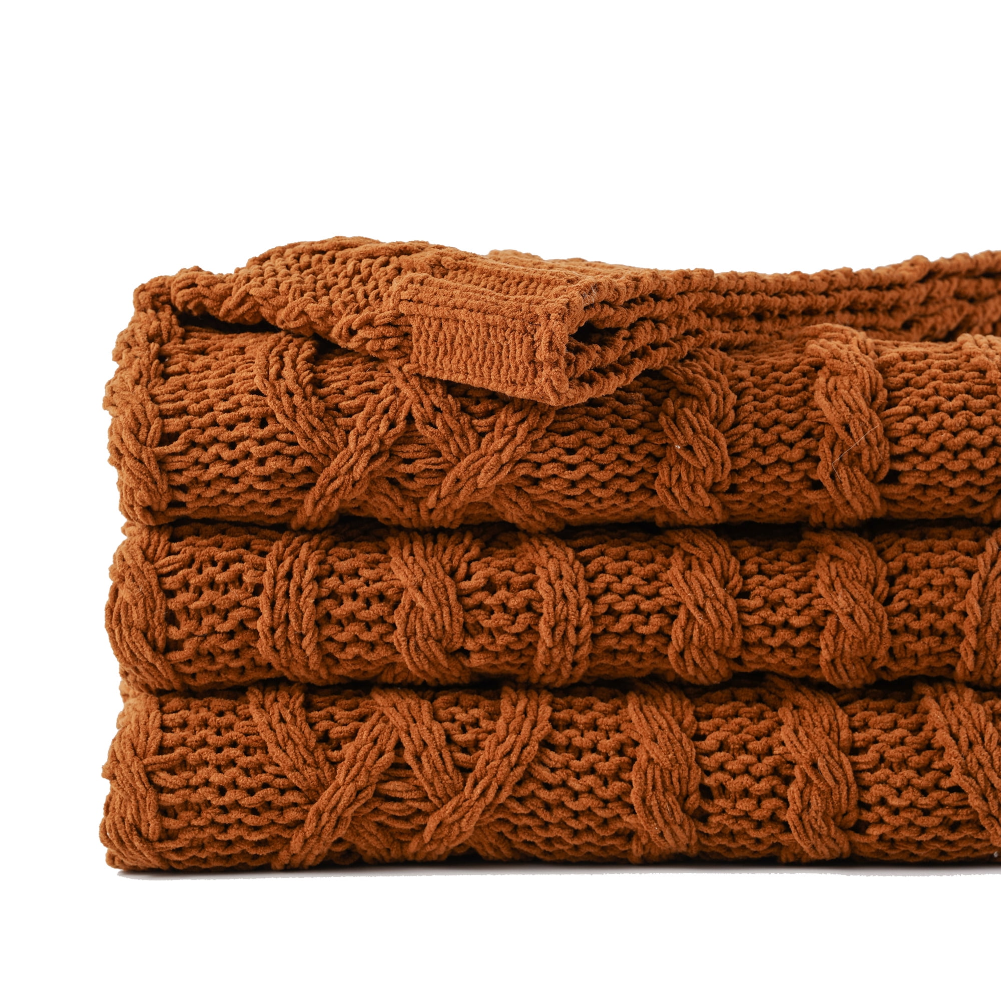 Battilo Caramel Throw Blanket for Couch, Chenille Rust Blanket Throw,Fall Blanket,51"x67"