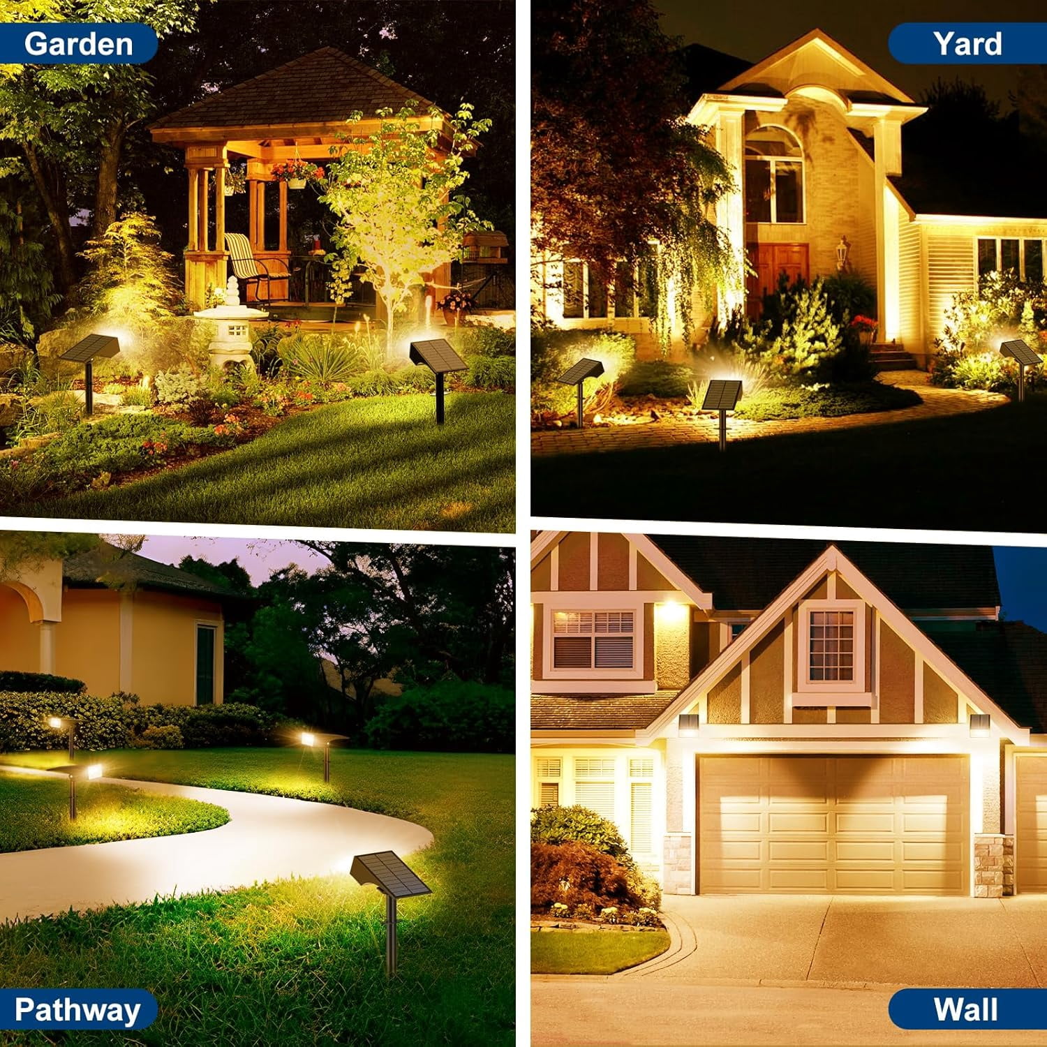 Solar Lights Outdoor, 6 pack, 4 Lighting Modes, IP65 Waterproof, Auto On/Off Solar Spotlights for Yard, Garden, Pathway - Warm White