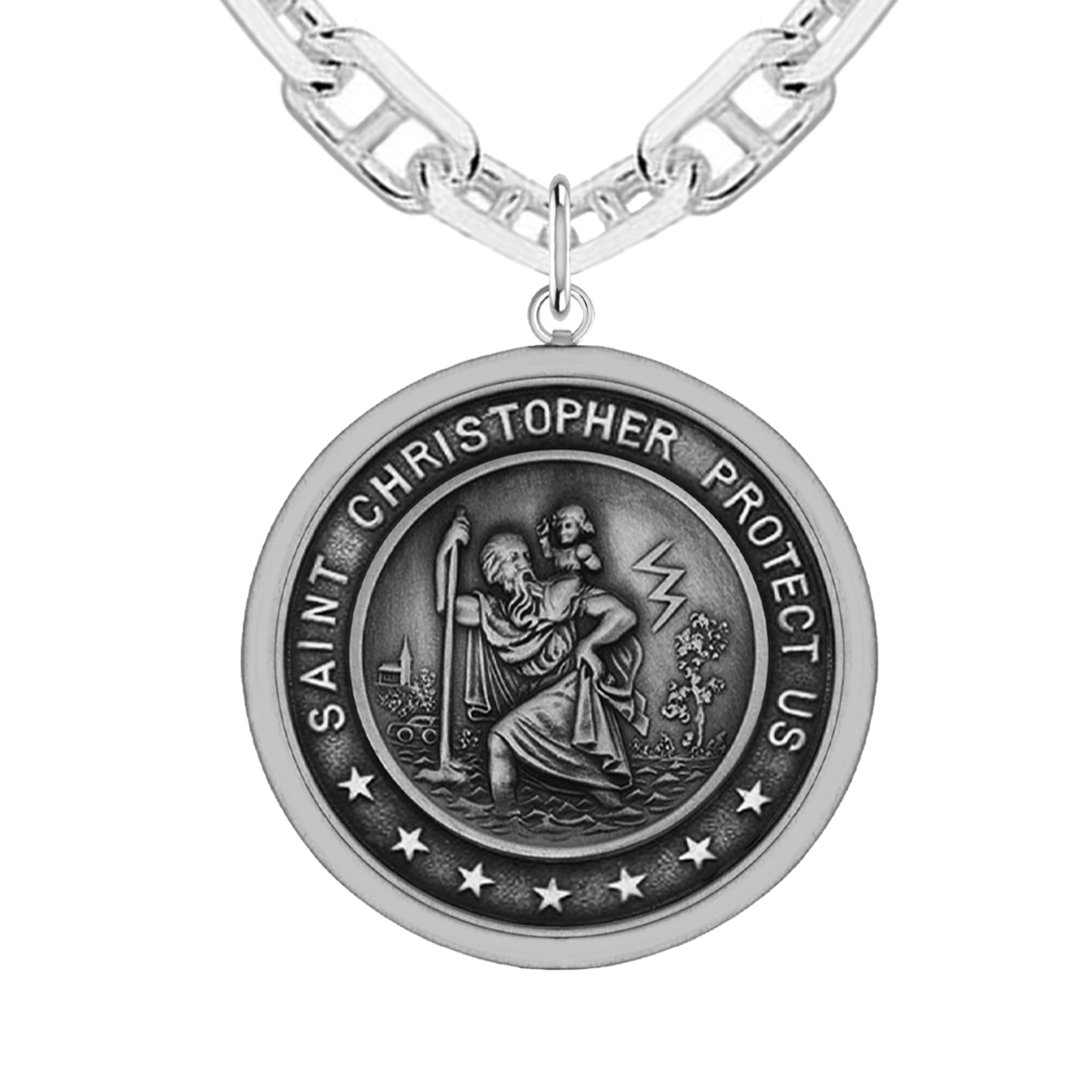 Christopher Protect Us Medal Charm Pendant .925 Sterling Silver St 