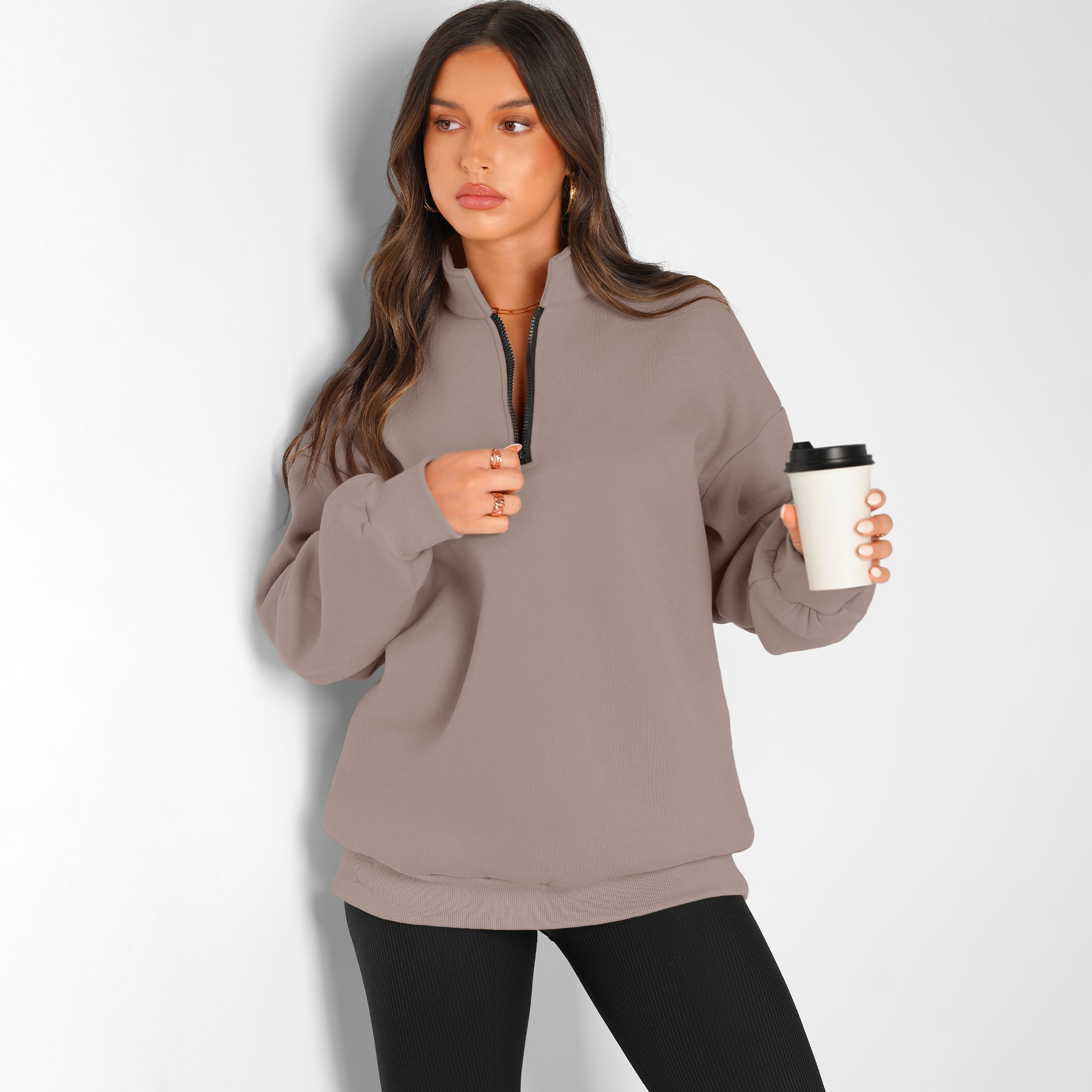 SUNBS Womens Oversized Sweatshirts Half Zip Pullover Fall Fashion Hoodies Loungwear Clothes